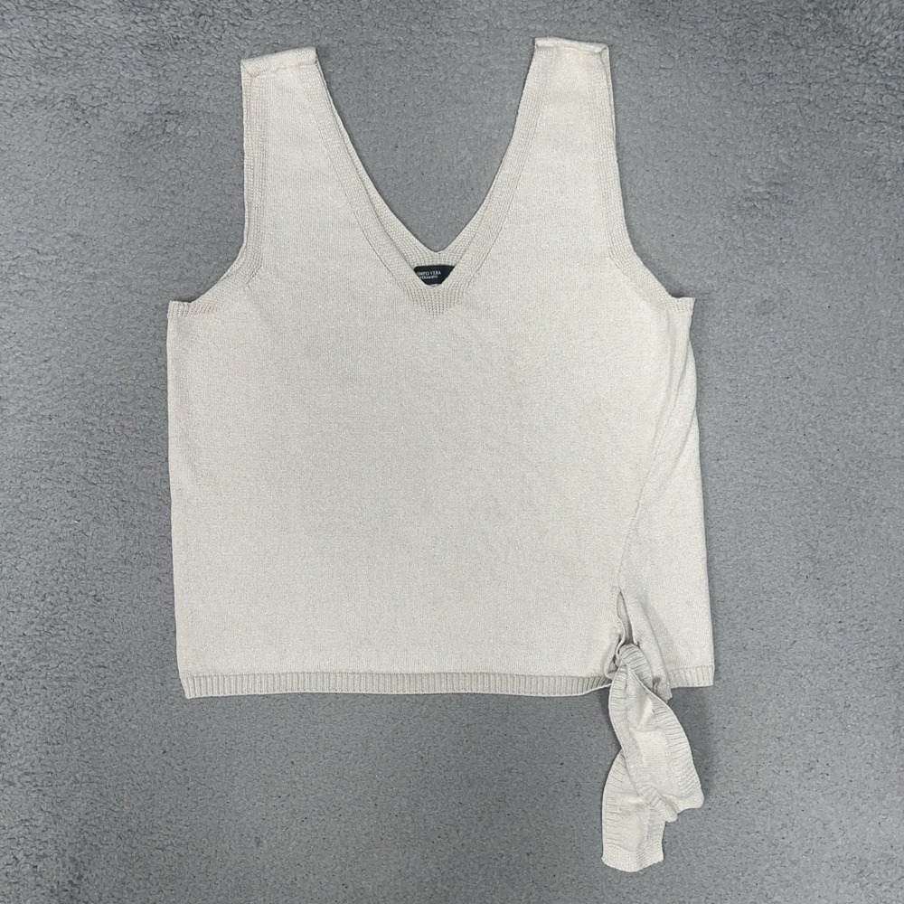 Simply Vera Vera Wang Sweater Vest Women's Sz L Beige V Neck Knit Sleeveless Top